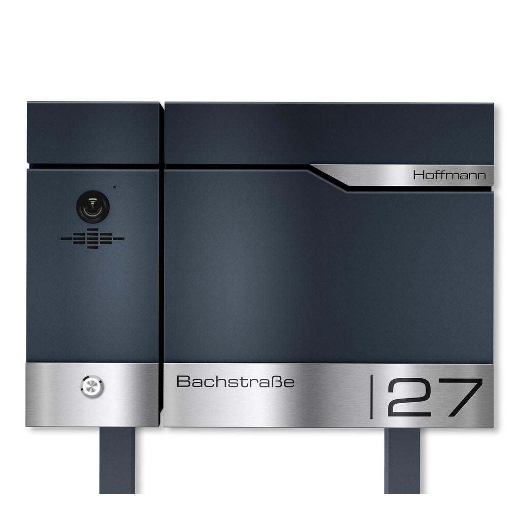 Metzler Standbriefkasten rostfrei und massiv, RAL7016 Anthrazitgrau mit Videosprechanlage VDM10, LAN + PoE Links, Modell Siebert