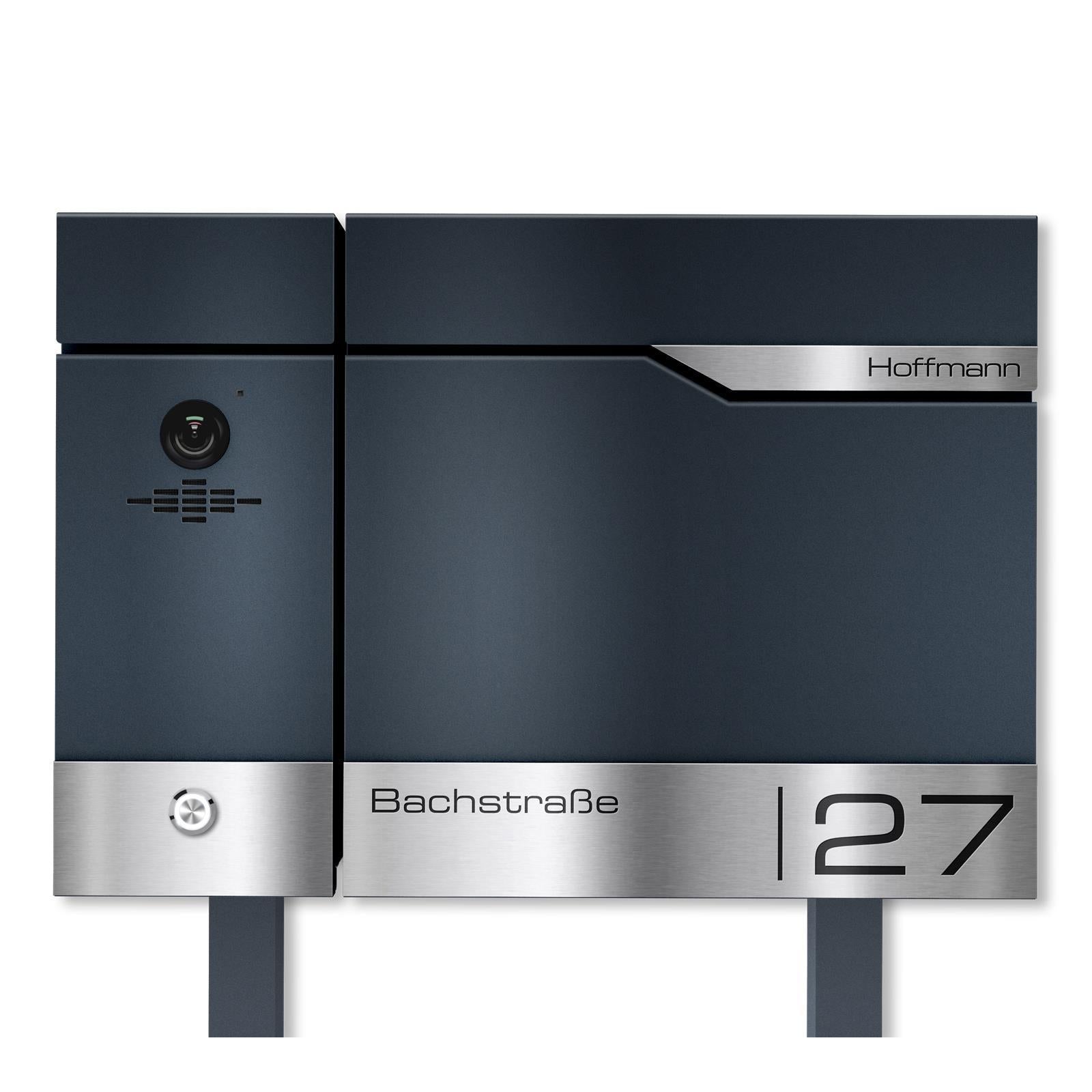 Metzler Standbriefkasten rostfrei und massiv, RAL7016 Anthrazitgrau mit Videosprechanlage VDM10, 2-Draht IP Links, Modell Siebert
