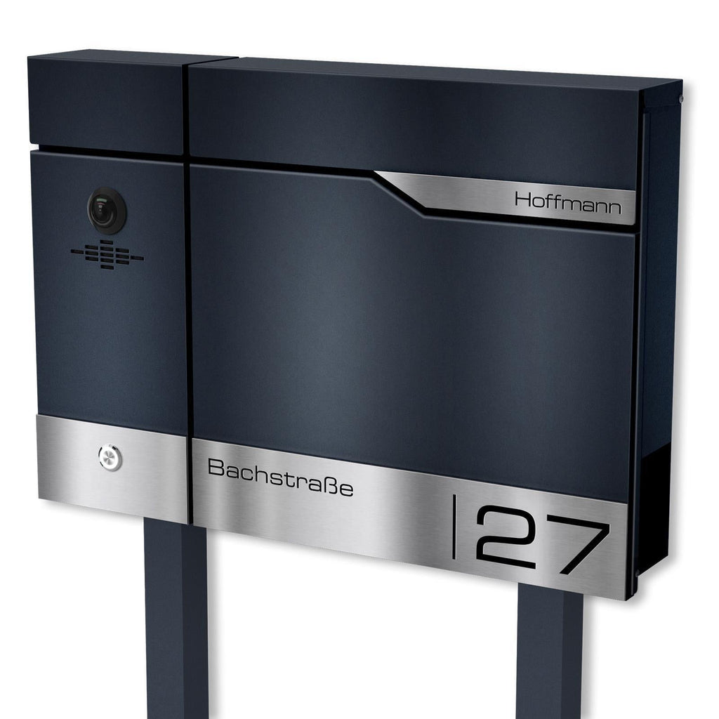 Metzler Standbriefkasten rostfrei und massiv, RAL7016 Anthrazitgrau mit Videosprechanlage VDM10, 2-Draht IP Links, Modell Siebert