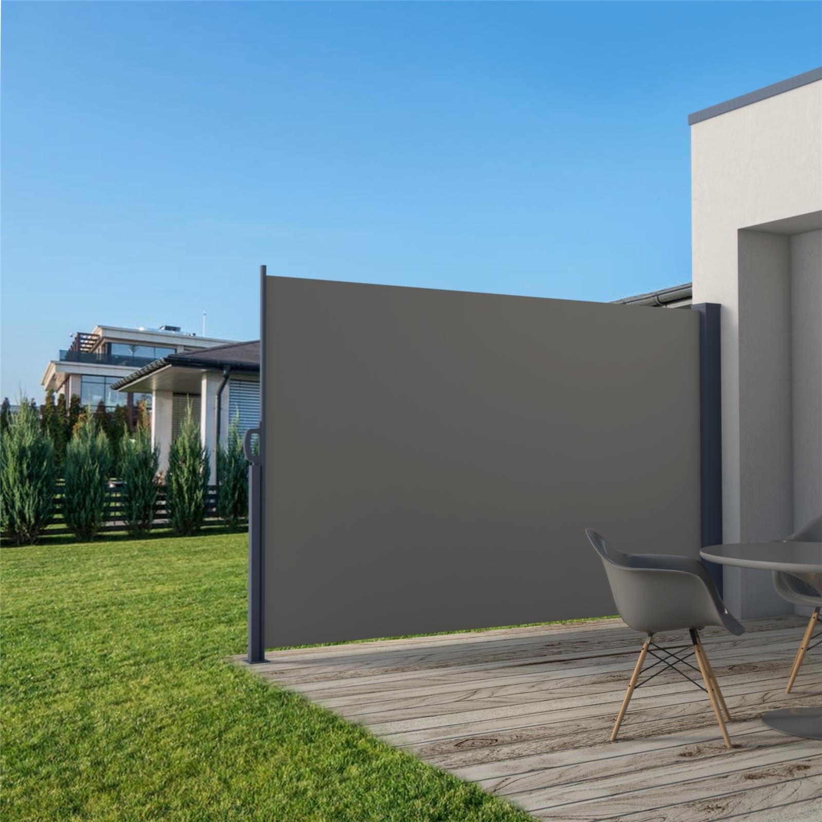 Metzler Seitenmarkise ausziehbar, Sichtschutz für Balkon, Garten & Terrasse, Dunkelgrau
