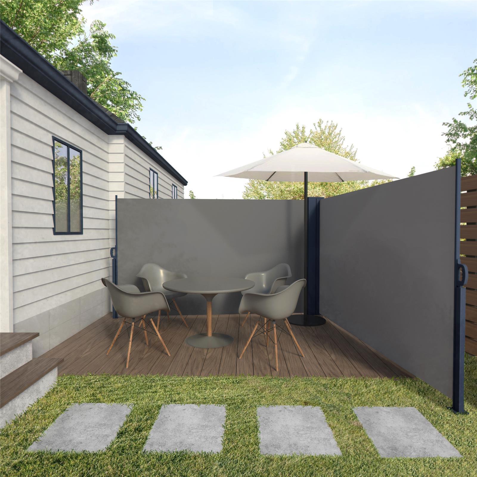Metzler Doppel-Seitenmarkise ausziehbar, Sichtschutz für Balkon, Garten & Terrasse, Dunkelgrau, 600cm x 160cm