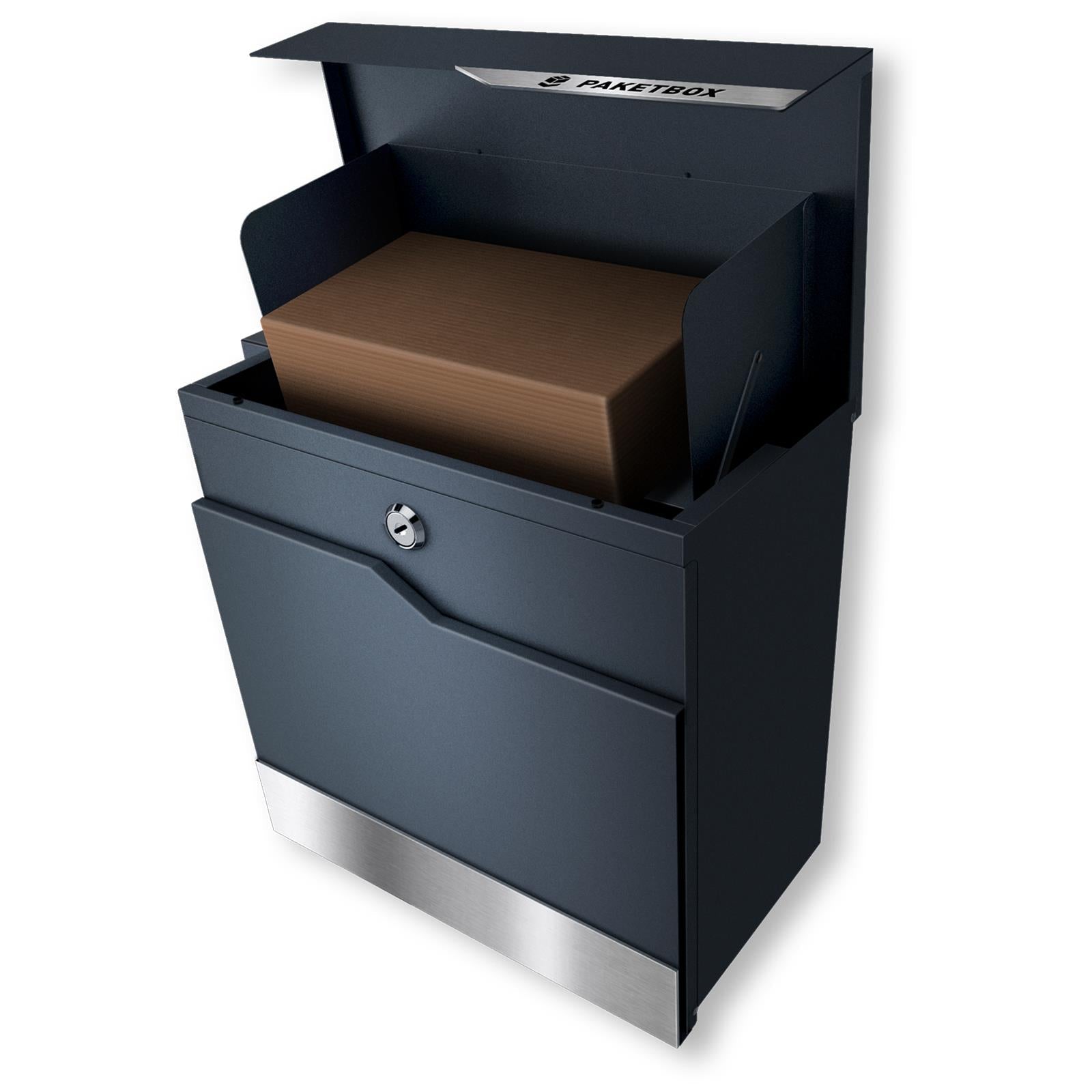Metzler Paketbox Anthrazit RAL 7016 | Verzierung Edelstahlleiste | rostfrei & massiv | Siebertbox 2