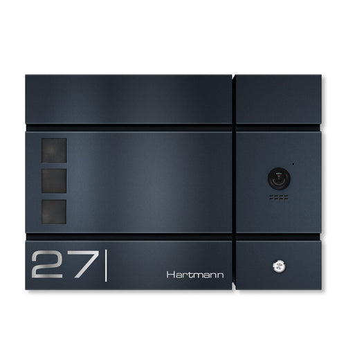 Metzler Briefkasten, Edelstahl RAL7016 Anthrazitgrau mit Videosprechanlage VDM10, 2-Draht IP, Modell Cube