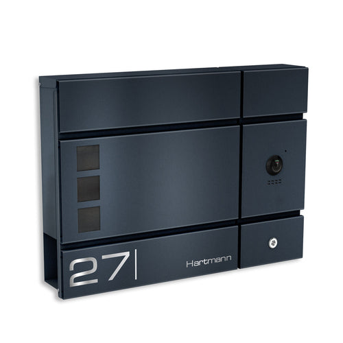 Metzler Briefkasten, Edelstahl RAL7016 Anthrazitgrau mit Videosprechanlage VDM10, 2-Draht IP, Modell Cube