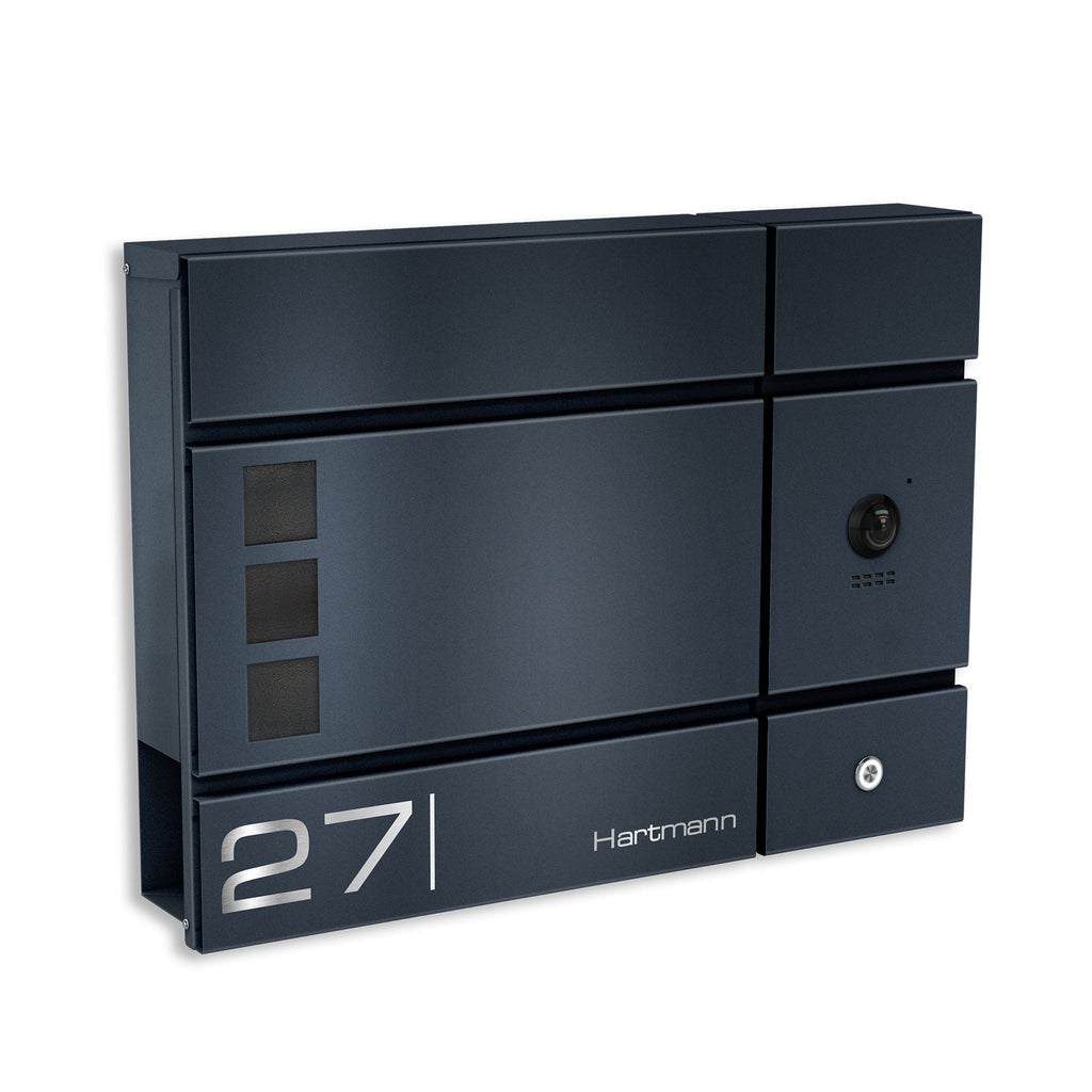 Metzler Briefkasten, Edelstahl RAL7016 Anthrazitgrau mit Videosprechanlage VDM10 2.0, Modell Cube