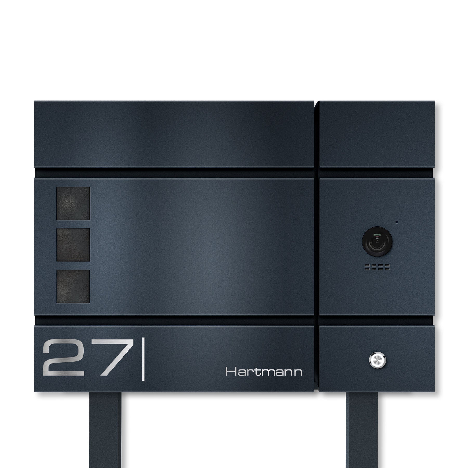 Metzler Standbriefkasten, Edelstahl RAL7016 Anthrazitgrau mit Videosprechanlage VDM10, Modell Cube LAN + PoE