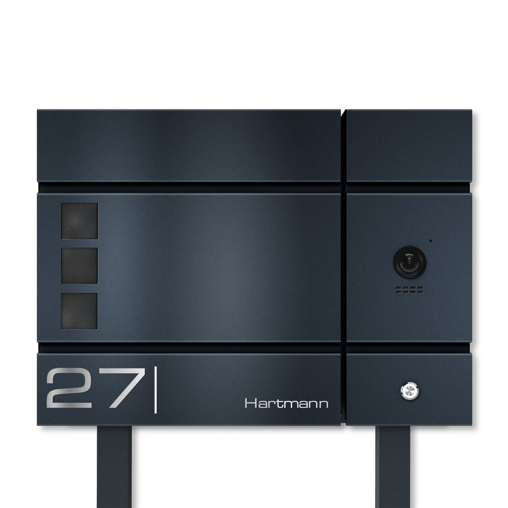 Metzler Standbriefkasten, Edelstahl RAL7016 Anthrazitgrau mit Videosprechanlage VDM10, Modell Cube 2-Draht IP