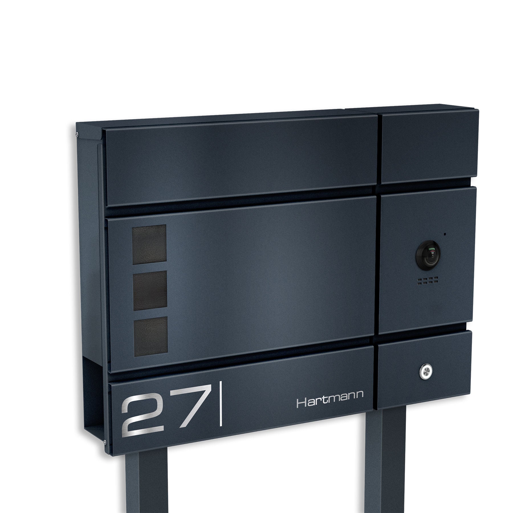 Metzler Standbriefkasten, Edelstahl RAL7016 Anthrazitgrau mit Videosprechanlage VDM10, Modell Cube 2-Draht IP