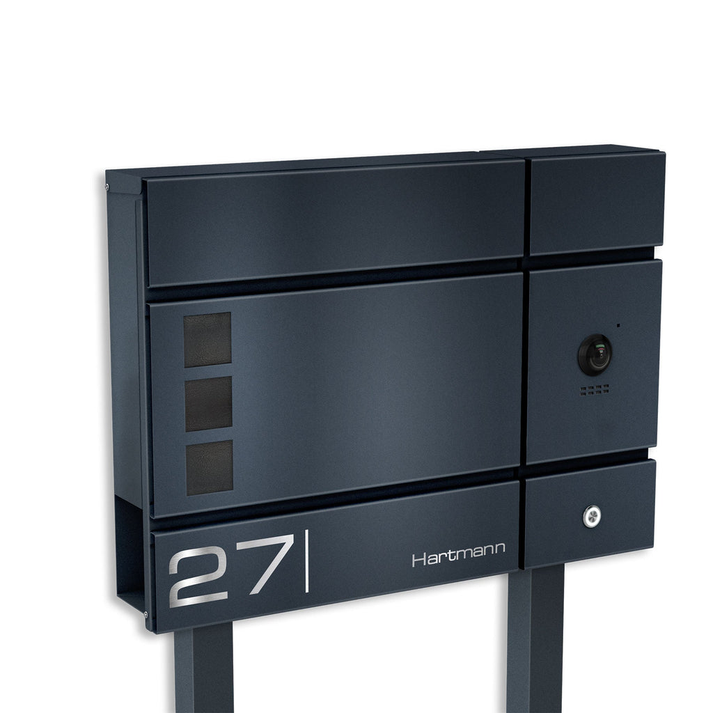 Metzler Standbriefkasten, Edelstahl RAL7016 Anthrazitgrau mit Videosprechanlage VDM10 2.0, Modell Cube