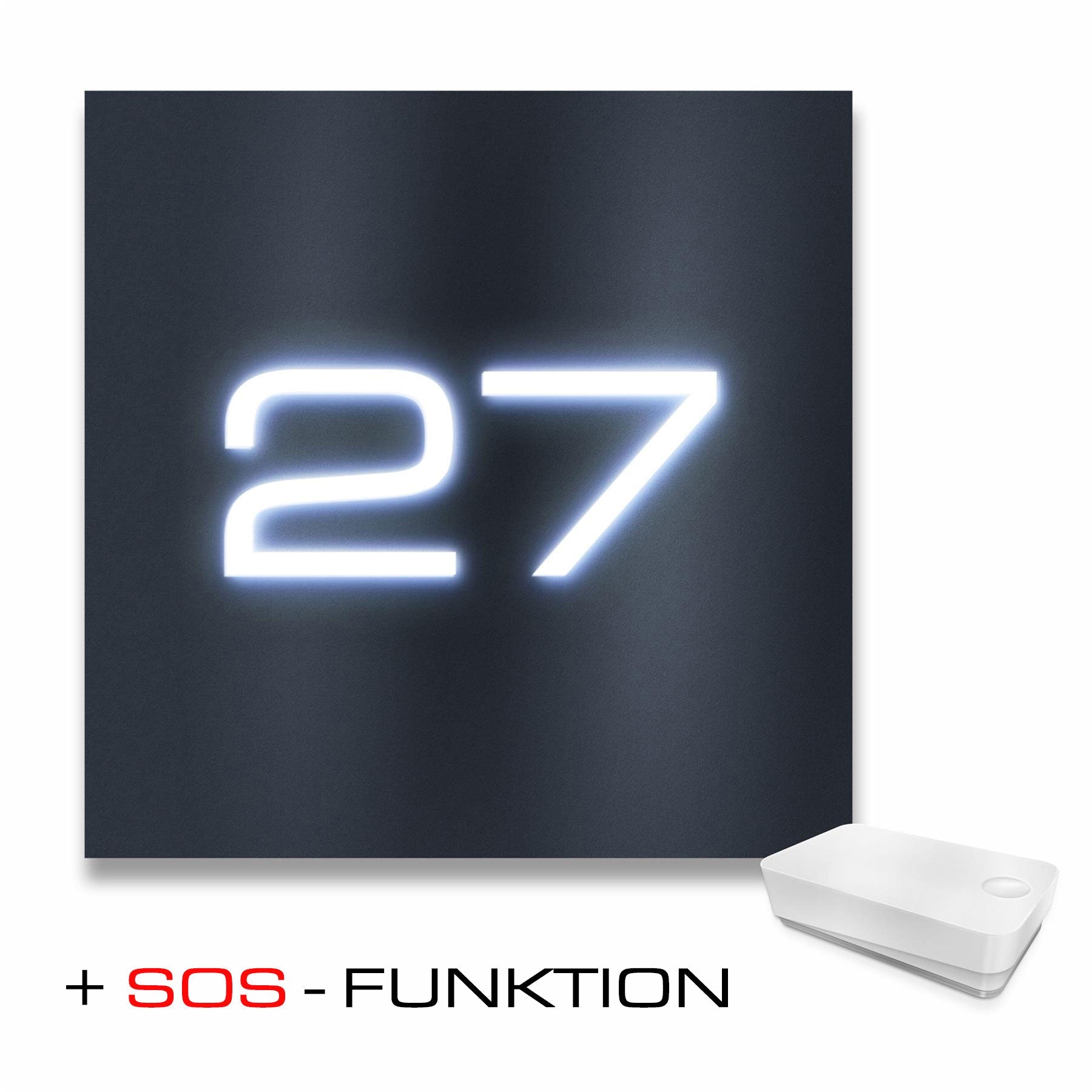 LED-Hausnummernschild aus Edelstahl mit Dämmerungssensor & SOS-Funktion