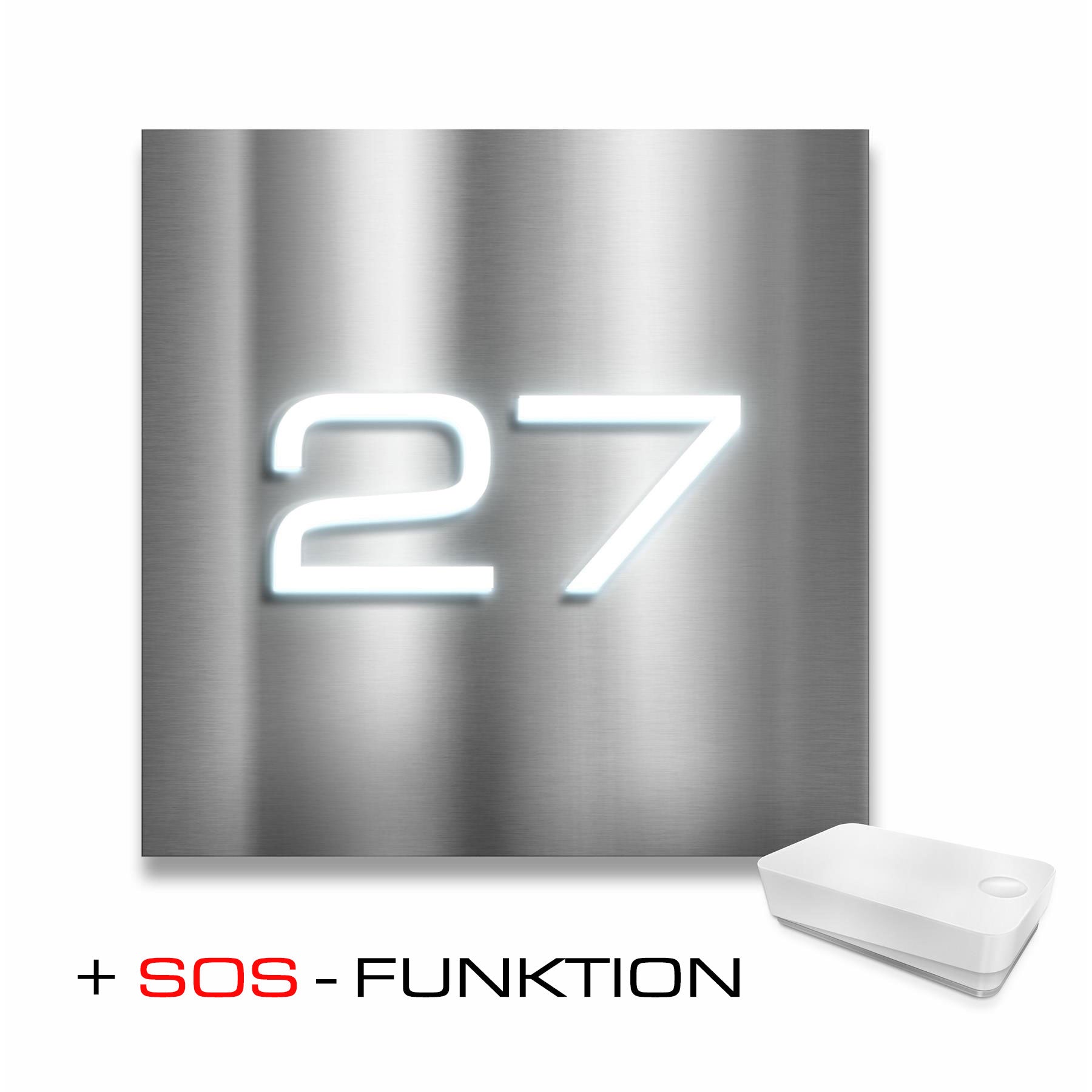 LED-Hausnummernschild aus Edelstahl mit Dämmerungssensor & SOS-Funktion