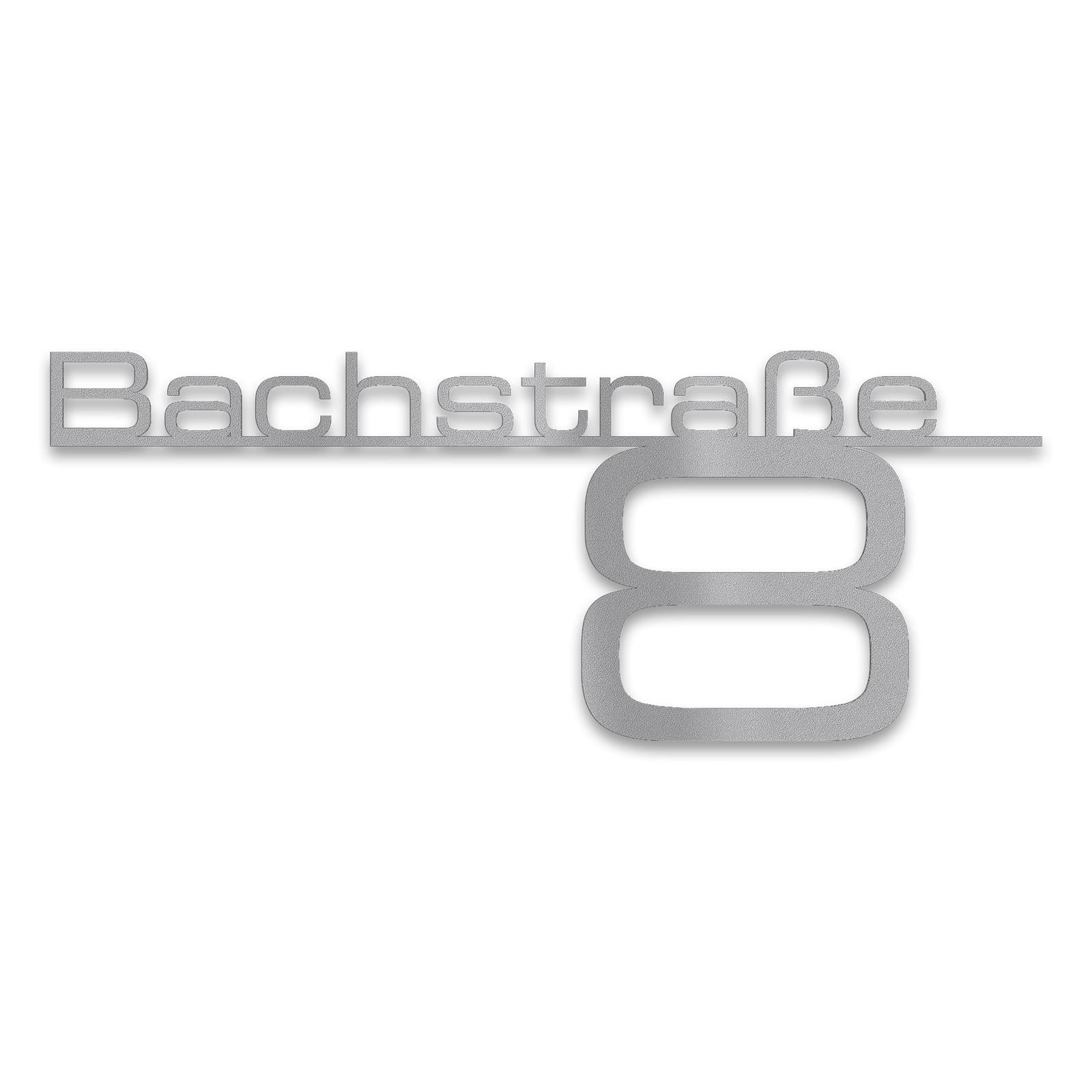 Metzler Edelstahl Schriftzug mit Straße & Hausnummer | Bach