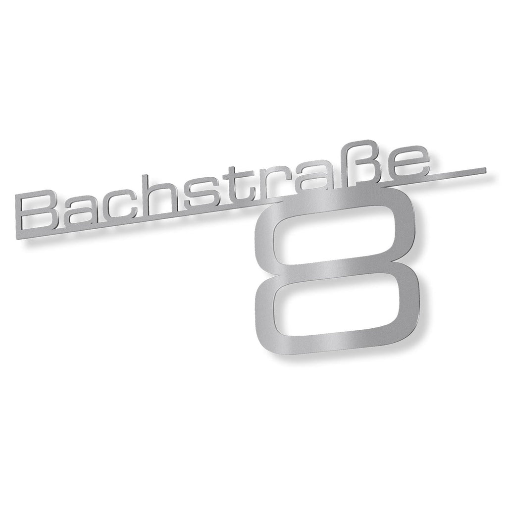 Metzler Edelstahl Schriftzug mit Straße & Hausnummer | Bach
