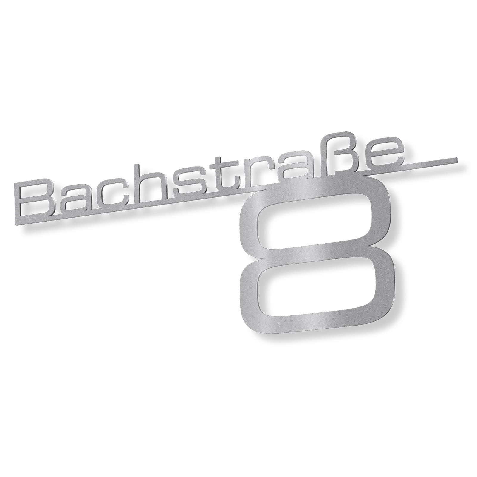 Metzler Edelstahl Schriftzug mit Straße & Hausnummer | Bach