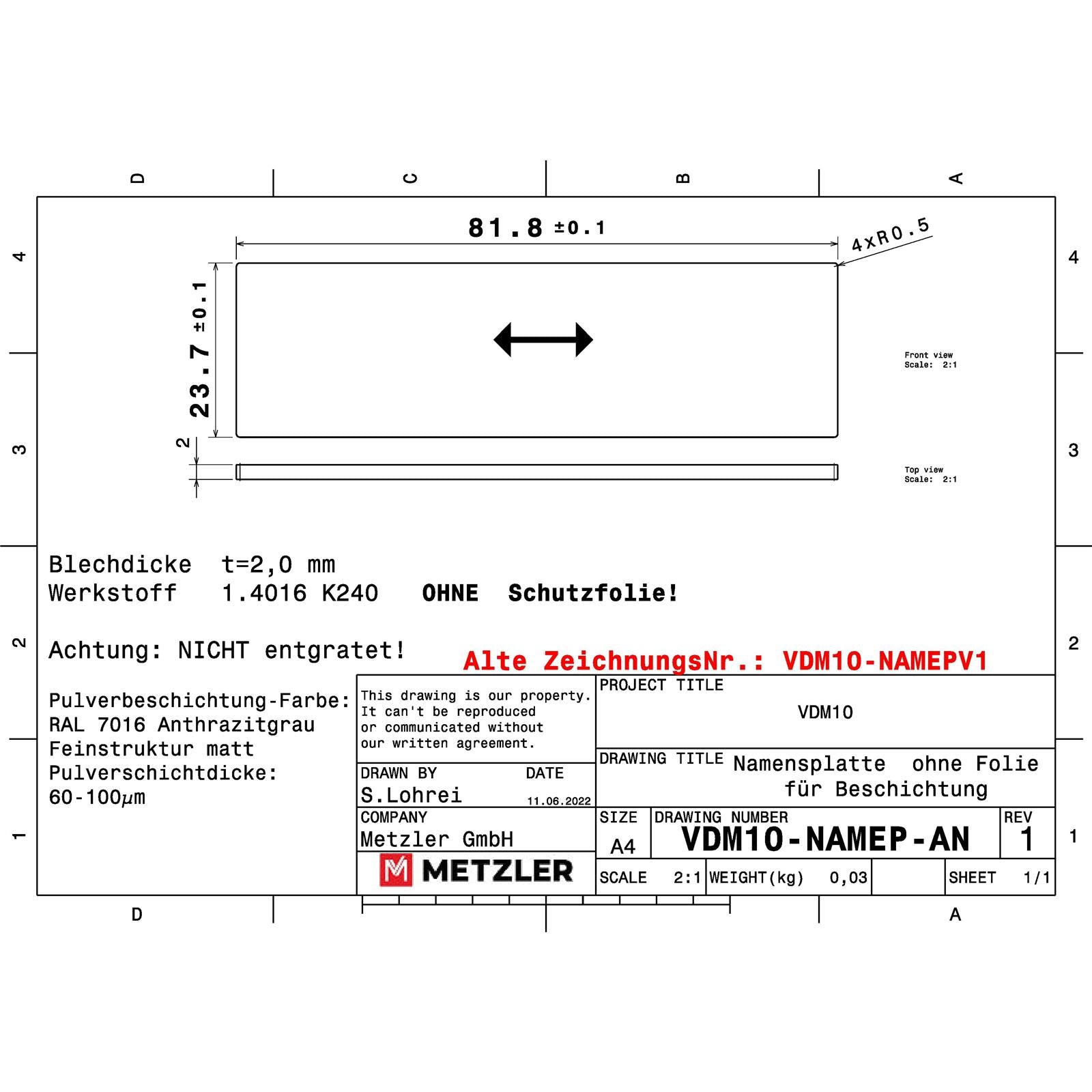 VDM10-NAMEP  (Namensschild  82x24 mm)