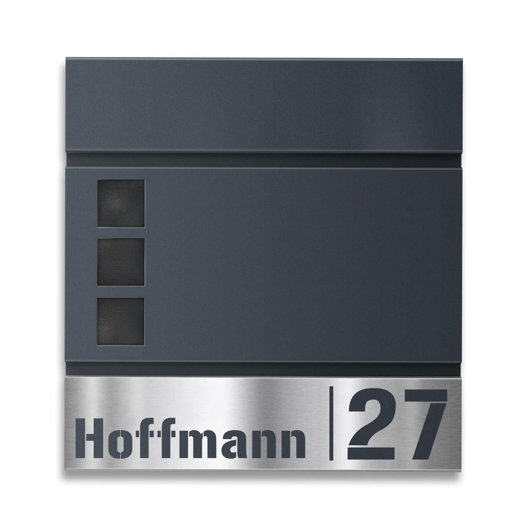 Metzler Briefkasten mit personalisierter Edelstahlblende und Sichtfenstern | Svena