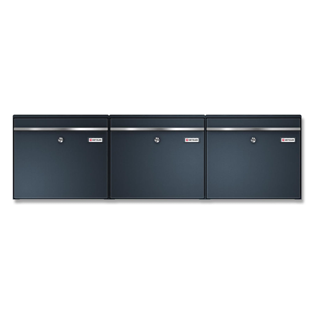 Metzler Dreifach Briefkasten | mit austauschbaren Namensschildern | RAL7016 Anthrazitgrau | BK212 horizontal
