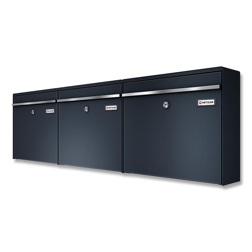 Metzler Dreifach Briefkasten | mit austauschbaren Namensschildern | RAL7016 Anthrazitgrau | BK212 horizontal