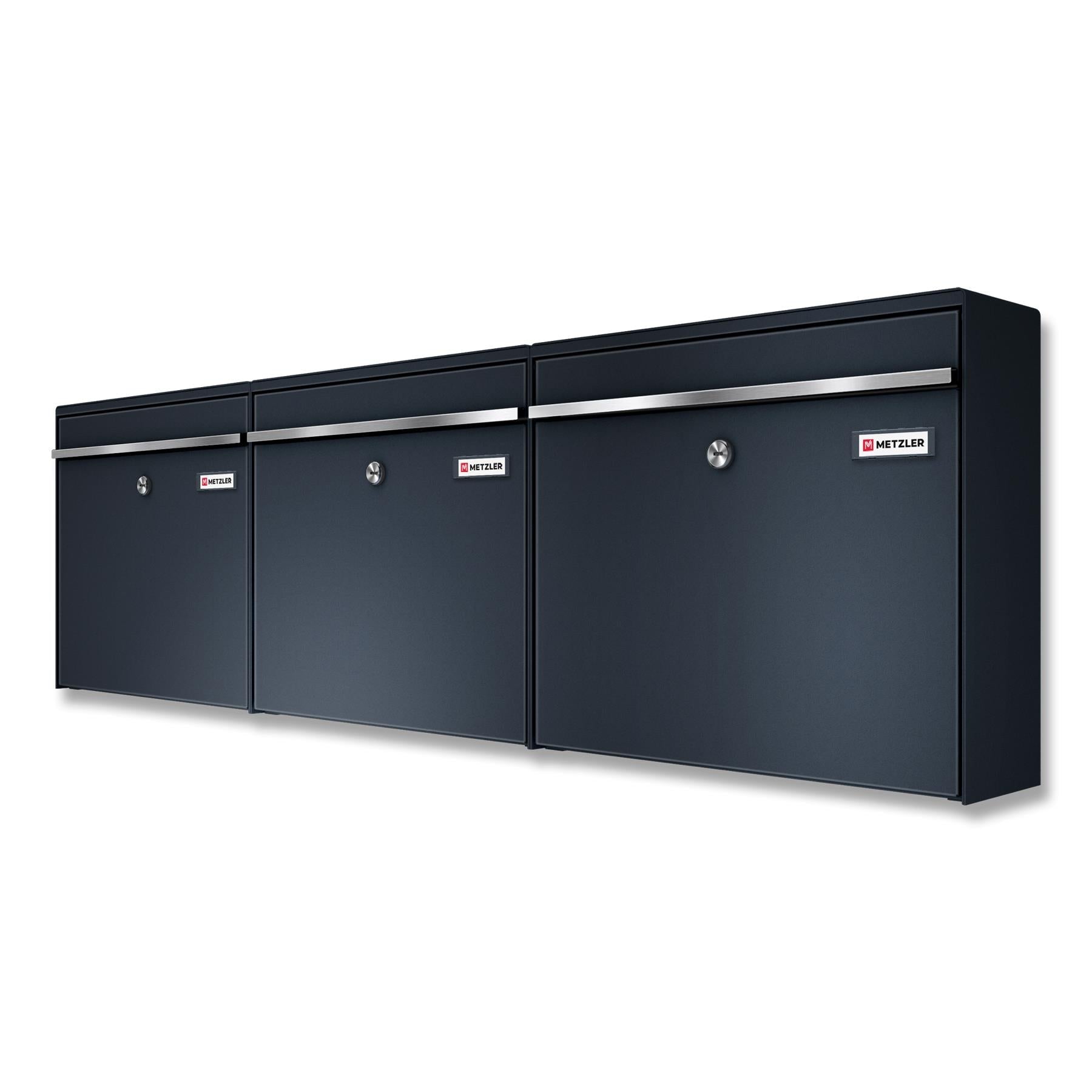 Metzler Dreifach Briefkasten | mit austauschbaren Namensschildern | RAL7016 Anthrazitgrau | BK212 horizontal