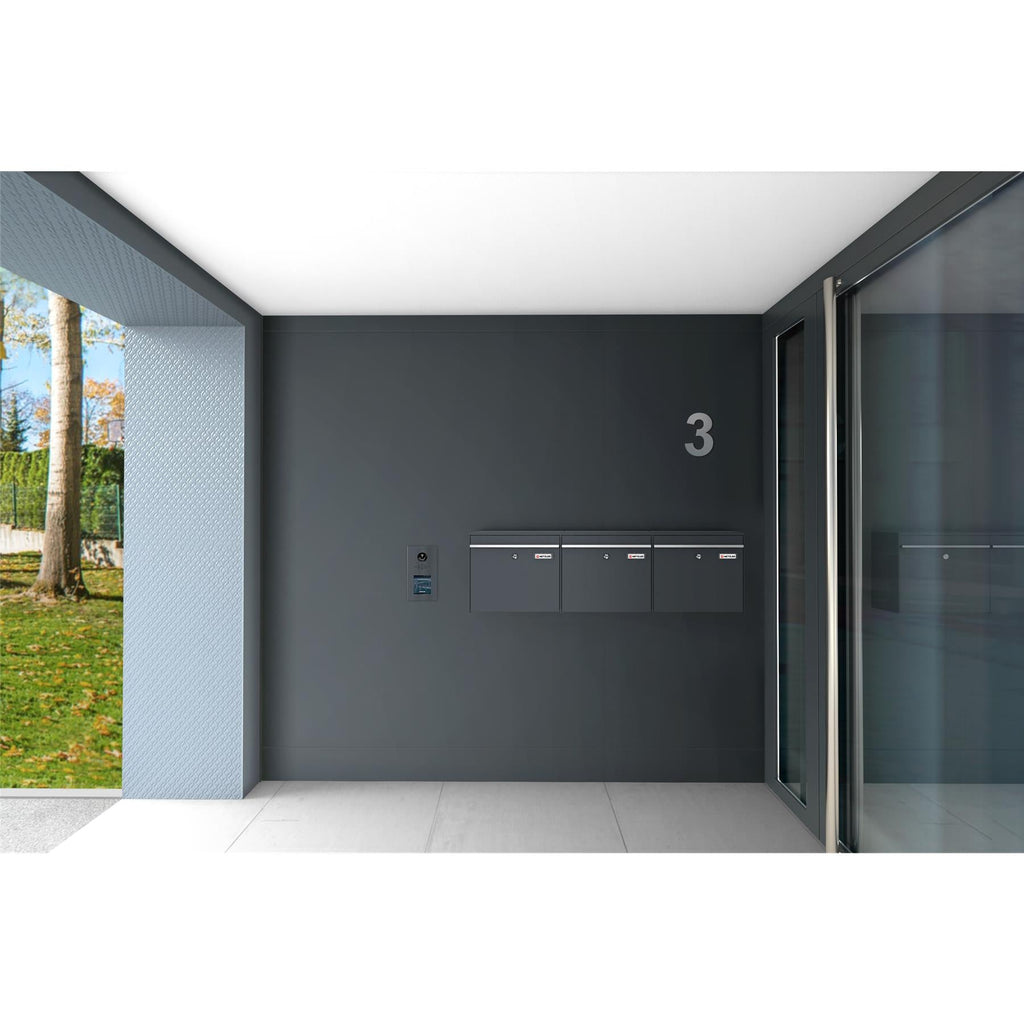 Metzler Dreifach Briefkasten | mit austauschbaren Namensschildern | RAL7016 Anthrazitgrau | BK212 horizontal