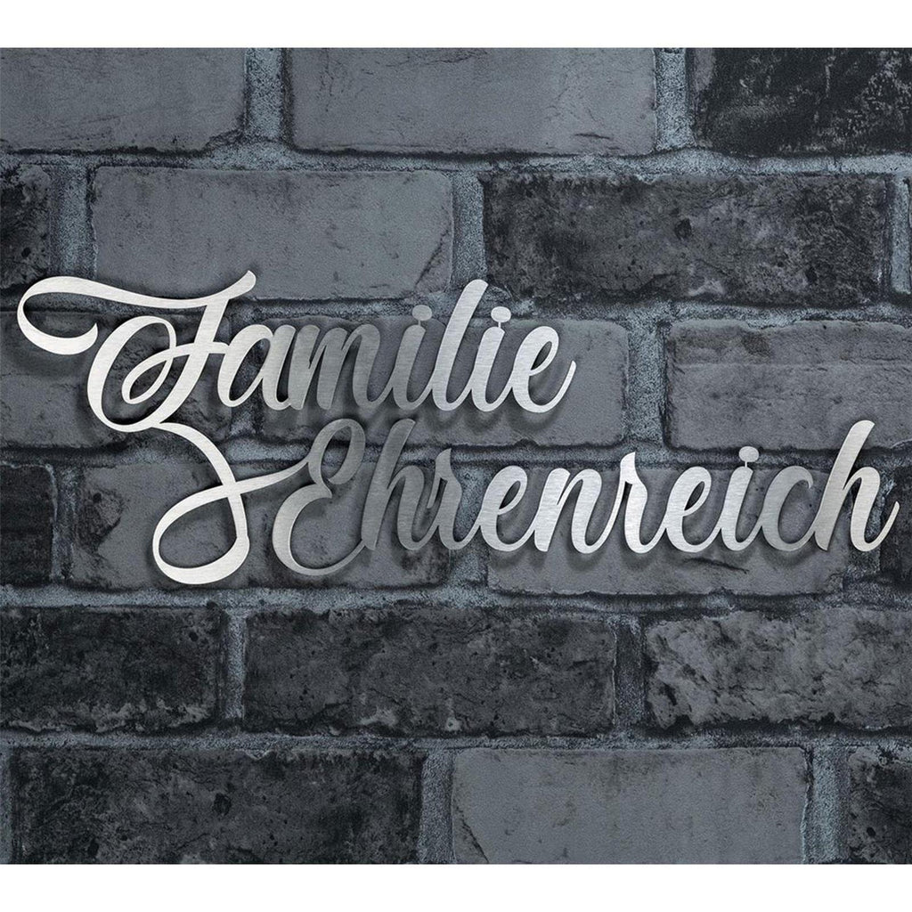 Design-Namensschriftzug aus Edelstahl