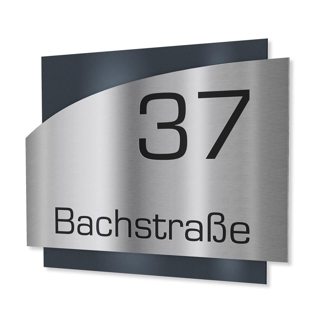 Metzler Edelstahl Hausnummernschild mit Straße | Anthrazit RAL 7016 | Falko 2