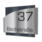 Metzler Edelstahl Hausnummernschild mit Straße | Anthrazit RAL 7016 | Falko 2