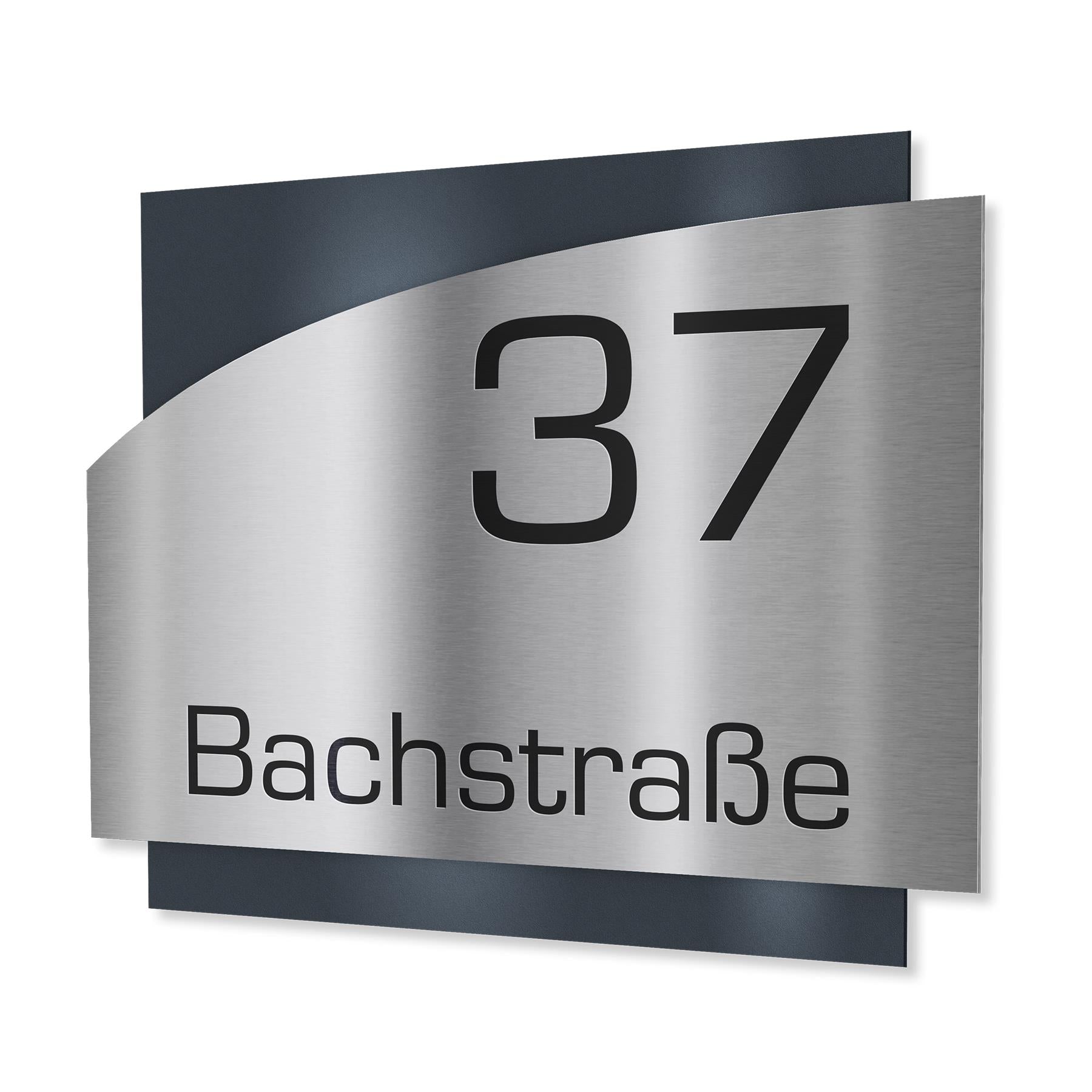 Metzler Edelstahl Hausnummernschild mit Straße | Anthrazit RAL 7016 | Falko 2