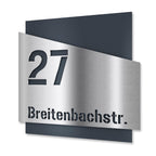 Metzler Edelstahl Hausnummernschild mit Straße | Anthrazit RAL 7016 | Emil