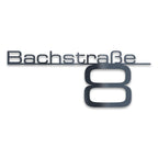 Metzler Edelstahl Schriftzug mit Straße & Hausnummer | Bach