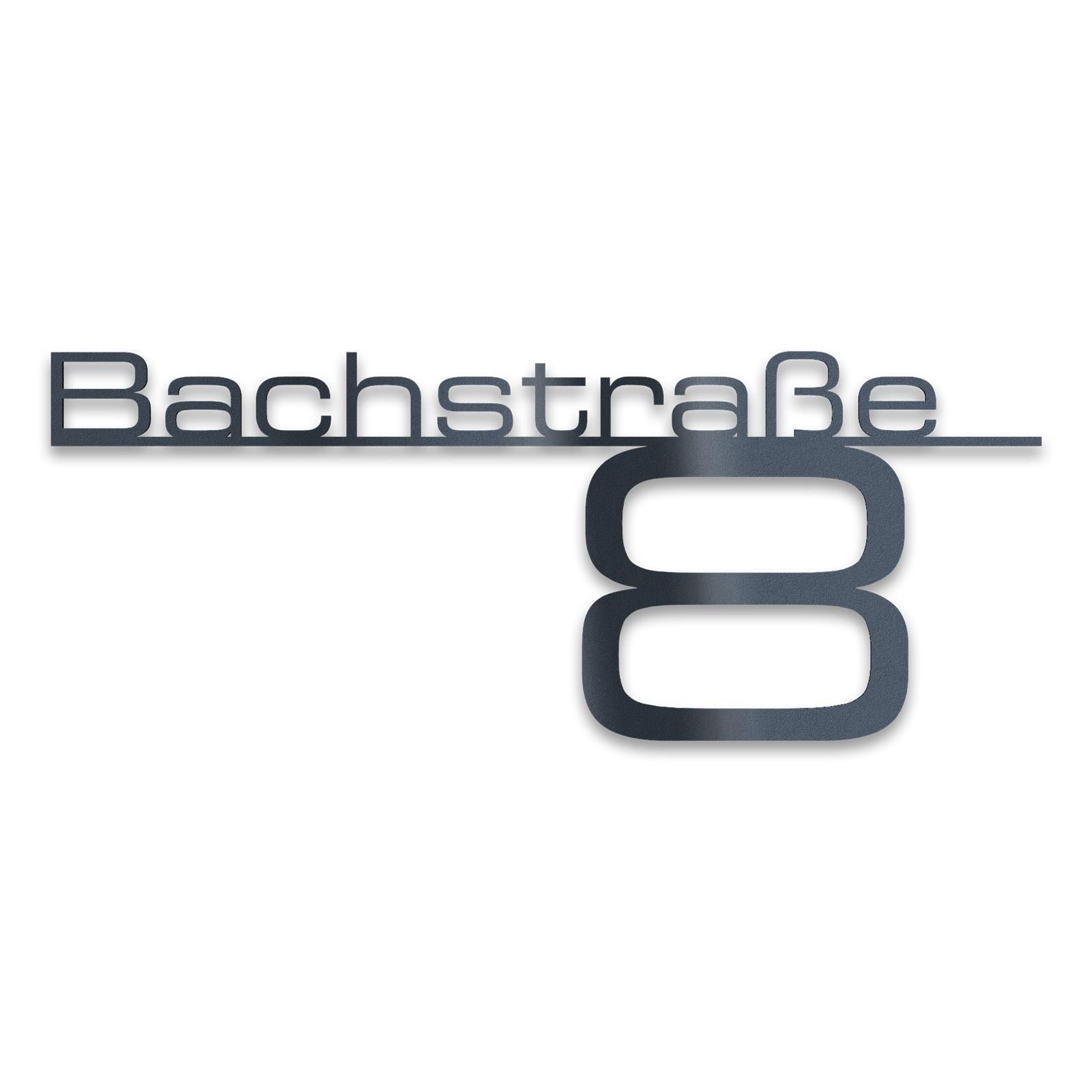 Metzler Edelstahl Schriftzug mit Straße & Hausnummer | Bach