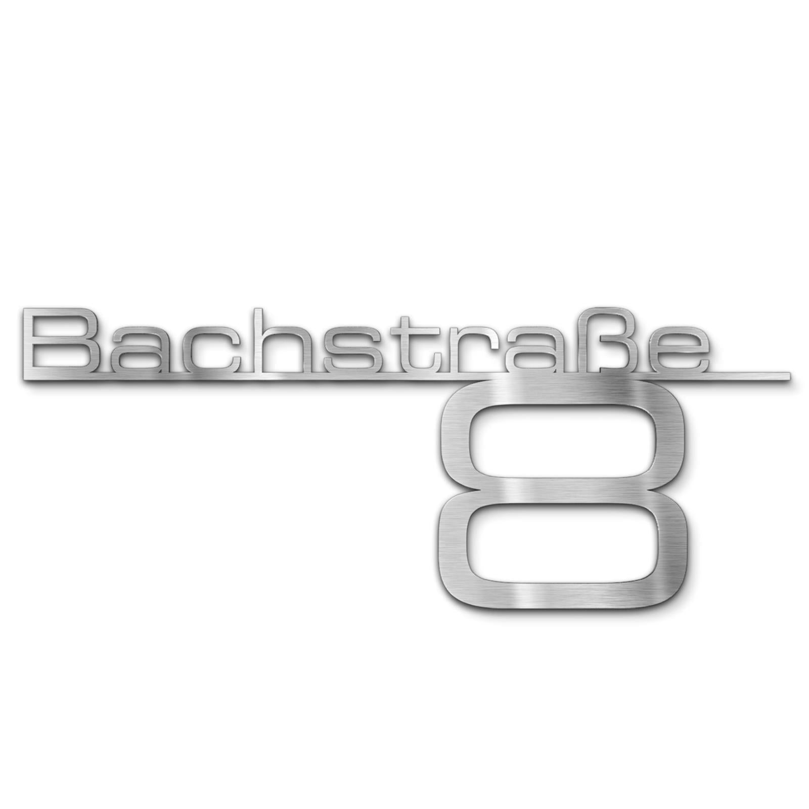 Metzler Edelstahl Schriftzug mit Straße & Hausnummer | Bach
