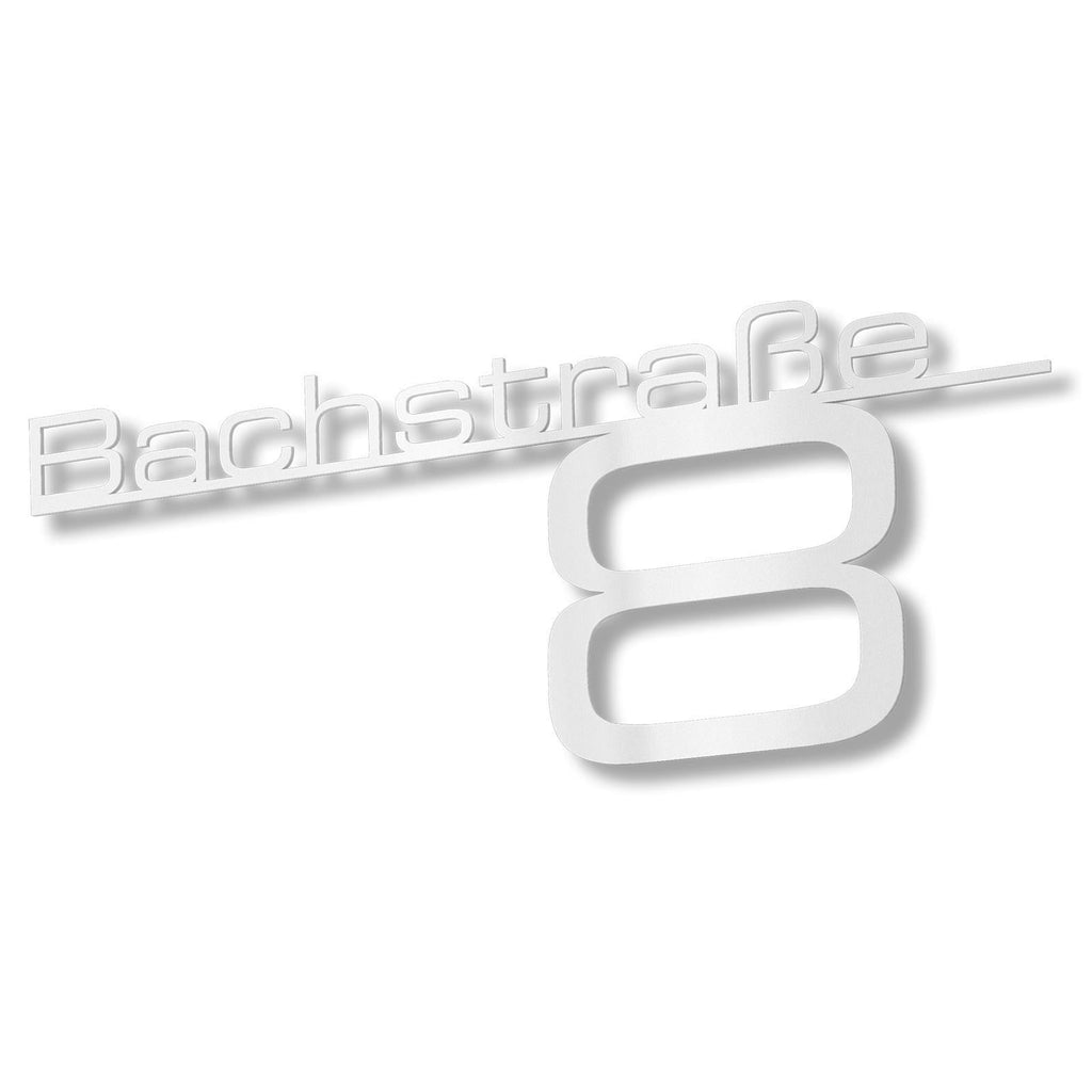Metzler Edelstahl Schriftzug mit Straße & Hausnummer | Bach