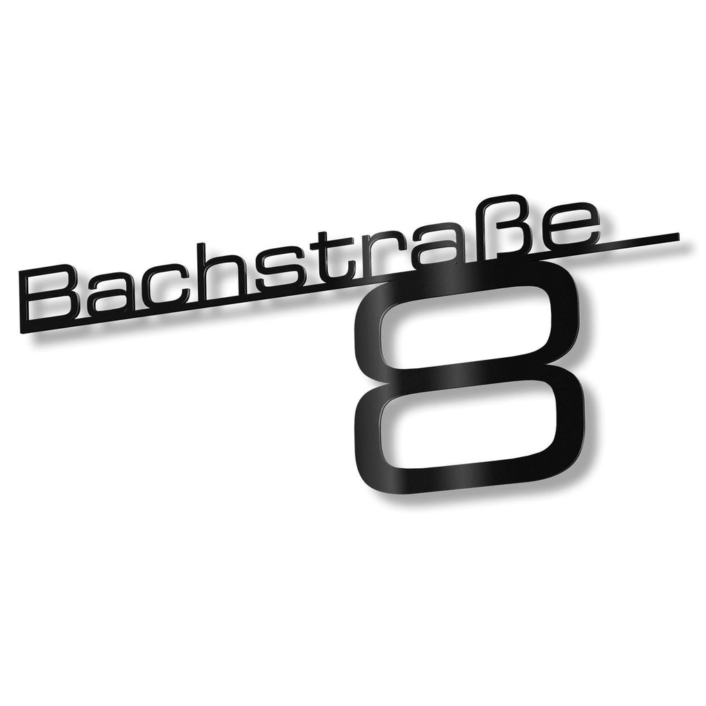 Metzler Edelstahl Schriftzug mit Straße & Hausnummer | Bach