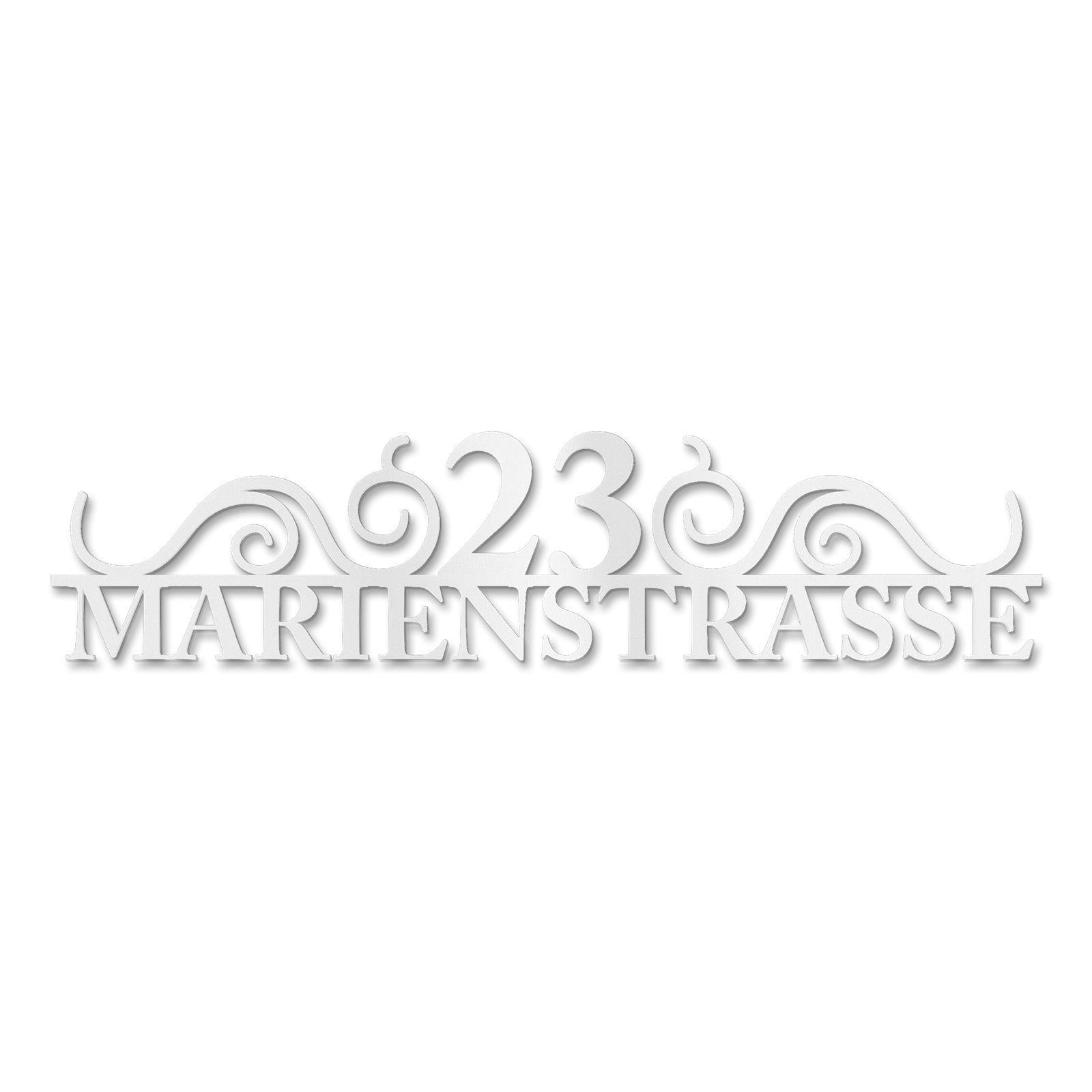 Metzler Edelstahl Schriftzug mit Straße & Hausnummer | August