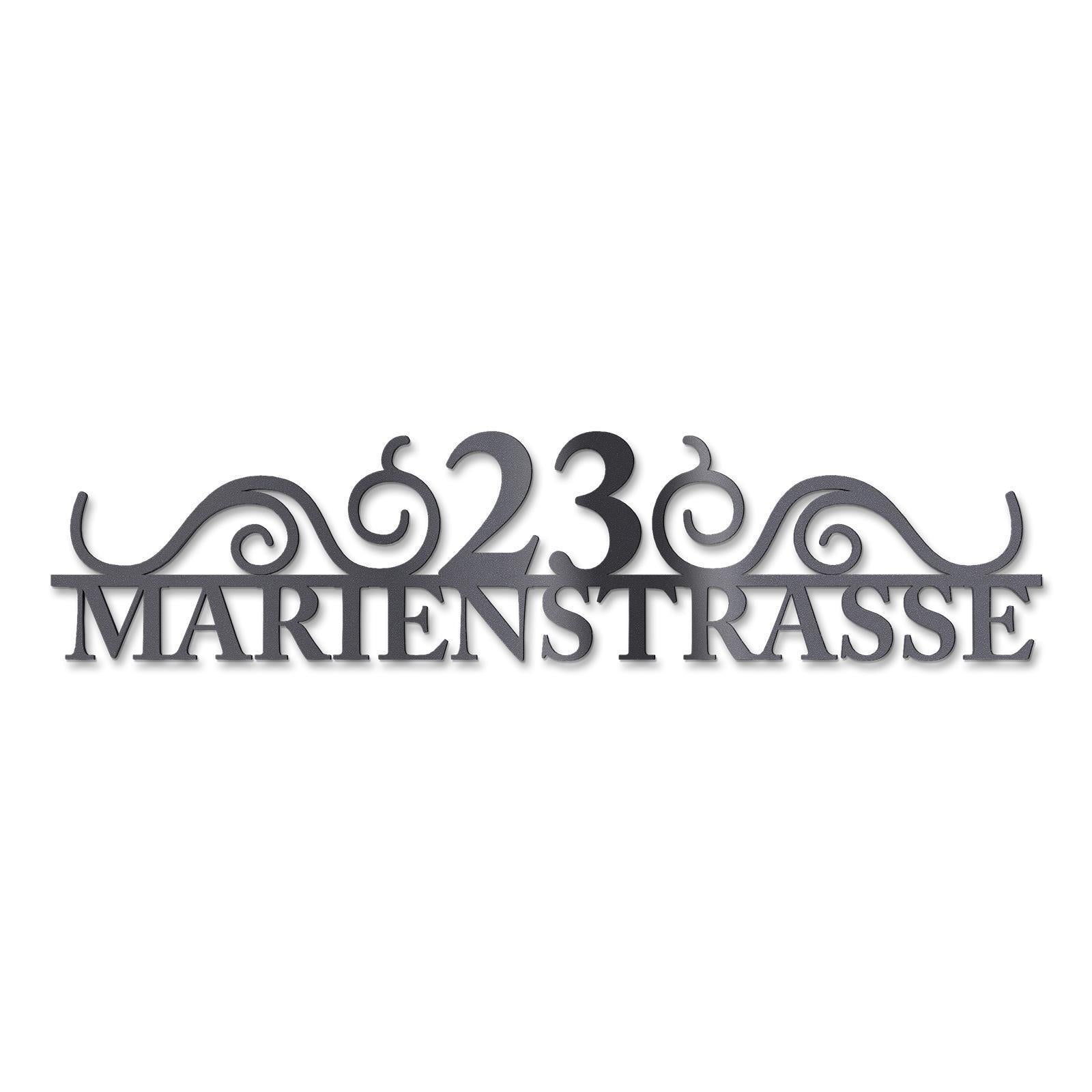 Metzler Edelstahl Schriftzug mit Straße & Hausnummer | August
