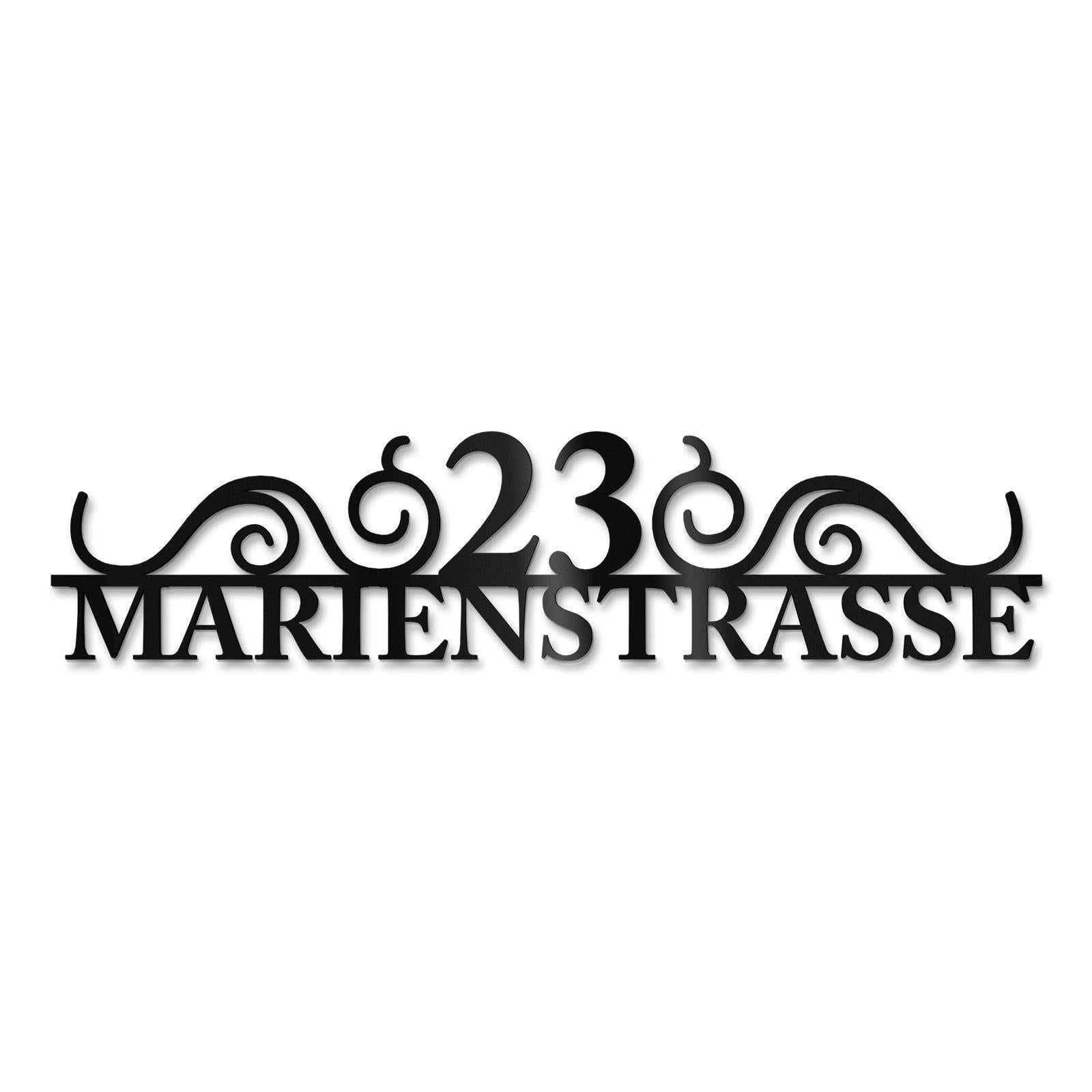 Metzler Edelstahl Schriftzug mit Straße & Hausnummer | August