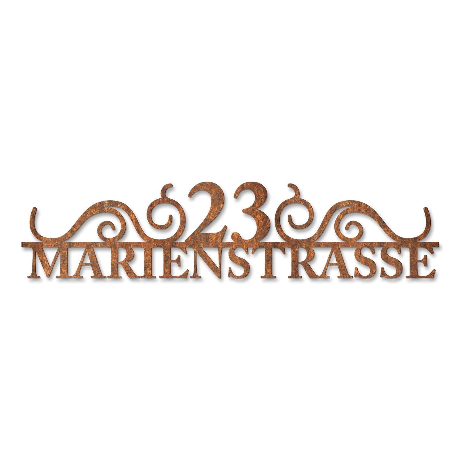 Metzler Edelstahl Schriftzug mit Straße & Hausnummer | August