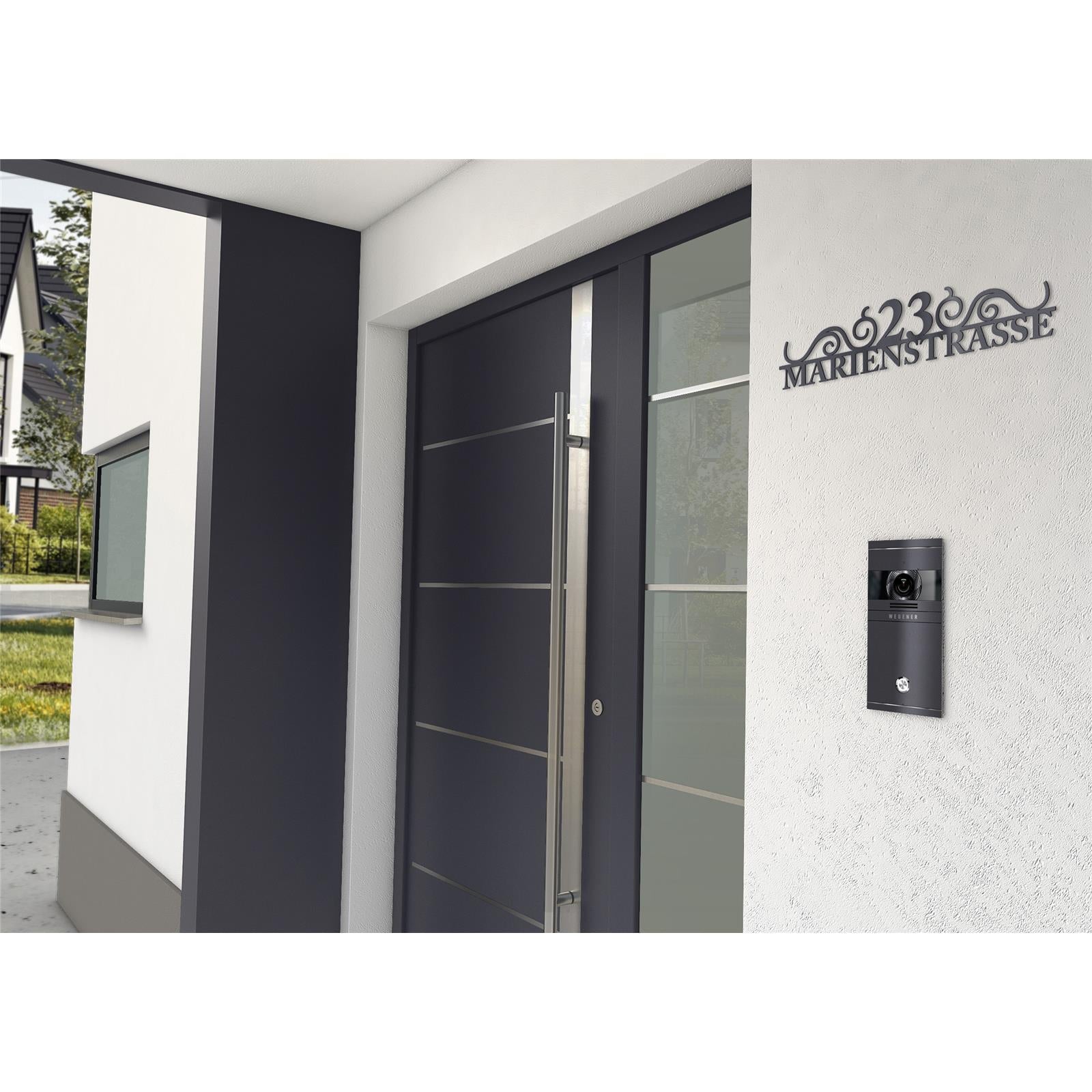 Metzler Edelstahl Schriftzug mit Straße & Hausnummer | August