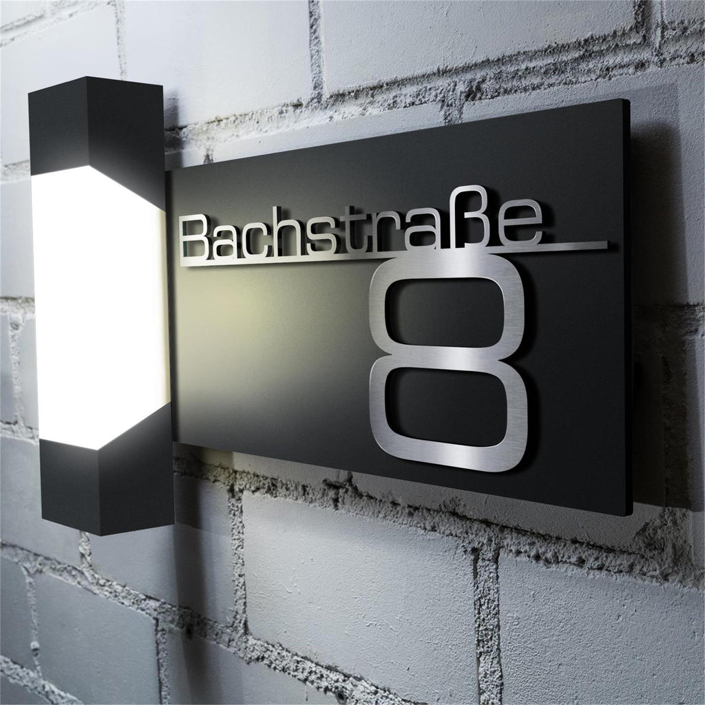 LED Außenleuchte | Anthrazit | Edelstahl Schriftzug | Steinbach