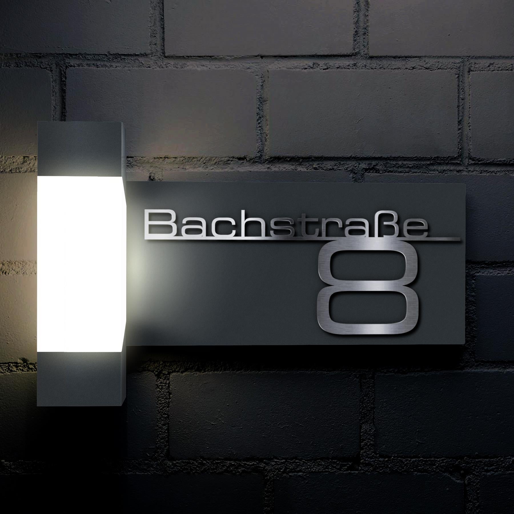 LED Außenleuchte | Anthrazit | Edelstahl Schriftzug | Steinbach