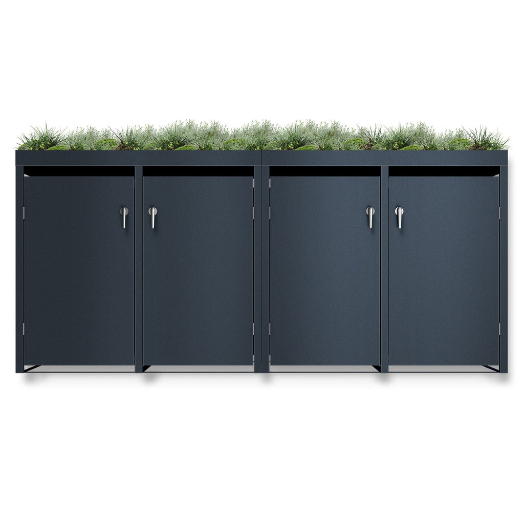 Metzler Mülltonnenbox mit Pflanzdach | 4er | massiv & rostfrei | 4x 240l | RAL7016 Anthrazitgrau matt