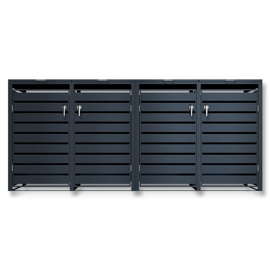 Metzler Mülltonnenbox | 4er | rostfrei und massiv | mit Sichtstreifen | 4x 240l | RAL7016 Anthrazitgrau matt