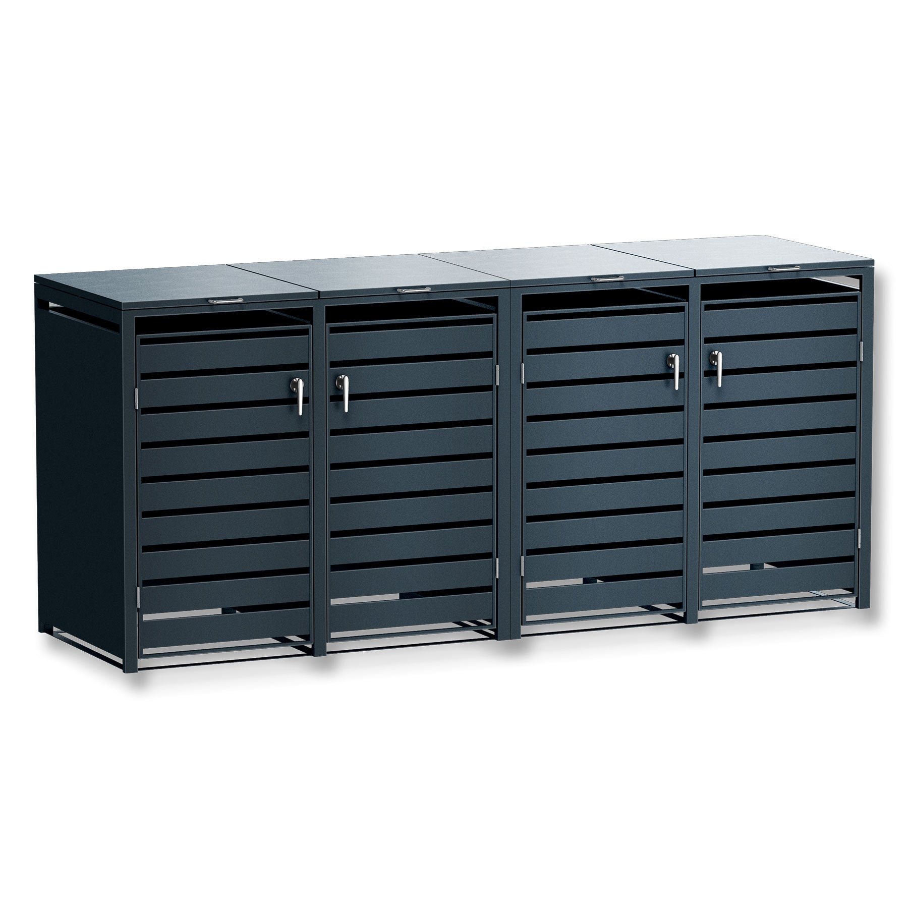 Metzler Mülltonnenbox | 4er | rostfrei und massiv | mit Sichtstreifen | 4x 240l | RAL7016 Anthrazitgrau matt