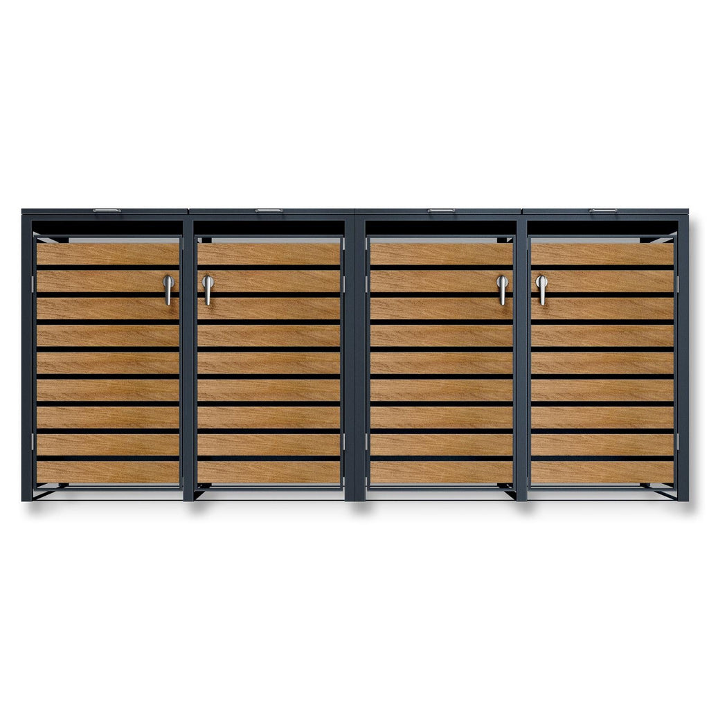 Metzler Mülltonnenbox | 4er | rostfrei und massiv | in Holzoptik | 4x 240l | RAL7016 Anthrazitgrau matt