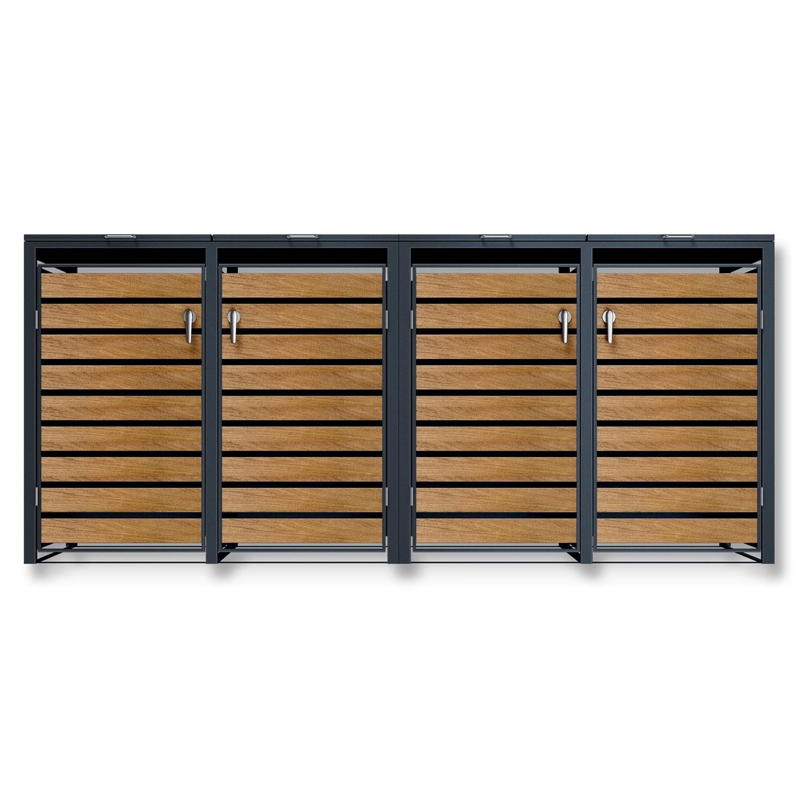 Metzler Mülltonnenbox | 4er | rostfrei und massiv | in Holzoptik | 4x 240l | RAL7016 Anthrazitgrau matt