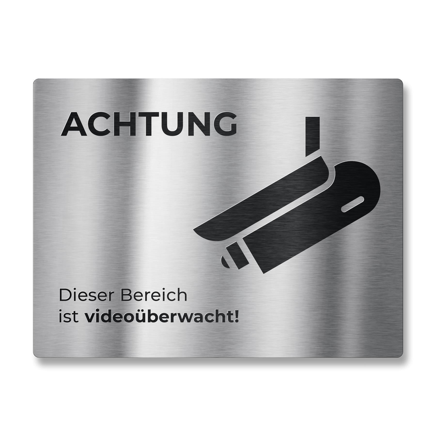 Hinweisschild aus Edelstahl - Dieser Bereich ist videoüberwacht 