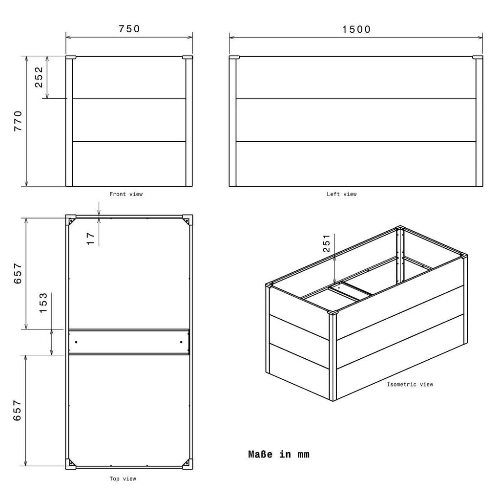 Metzler Hochbeet L für den Garten | Pulverbeschichtet | 150 x 75 x 77 cm