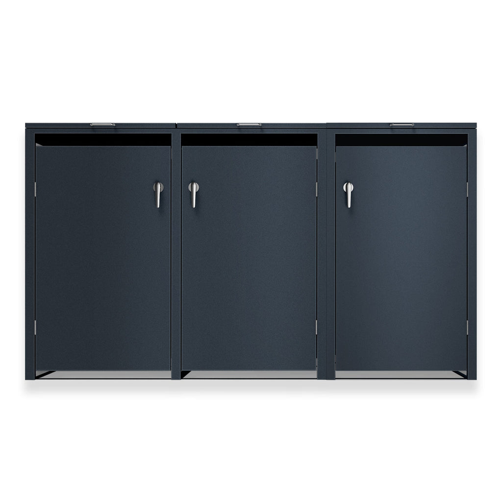Metzler Mülltonnenbox | 3er | rostfrei und massiv | 3x 240l | RAL7016 Anthrazitgrau matt