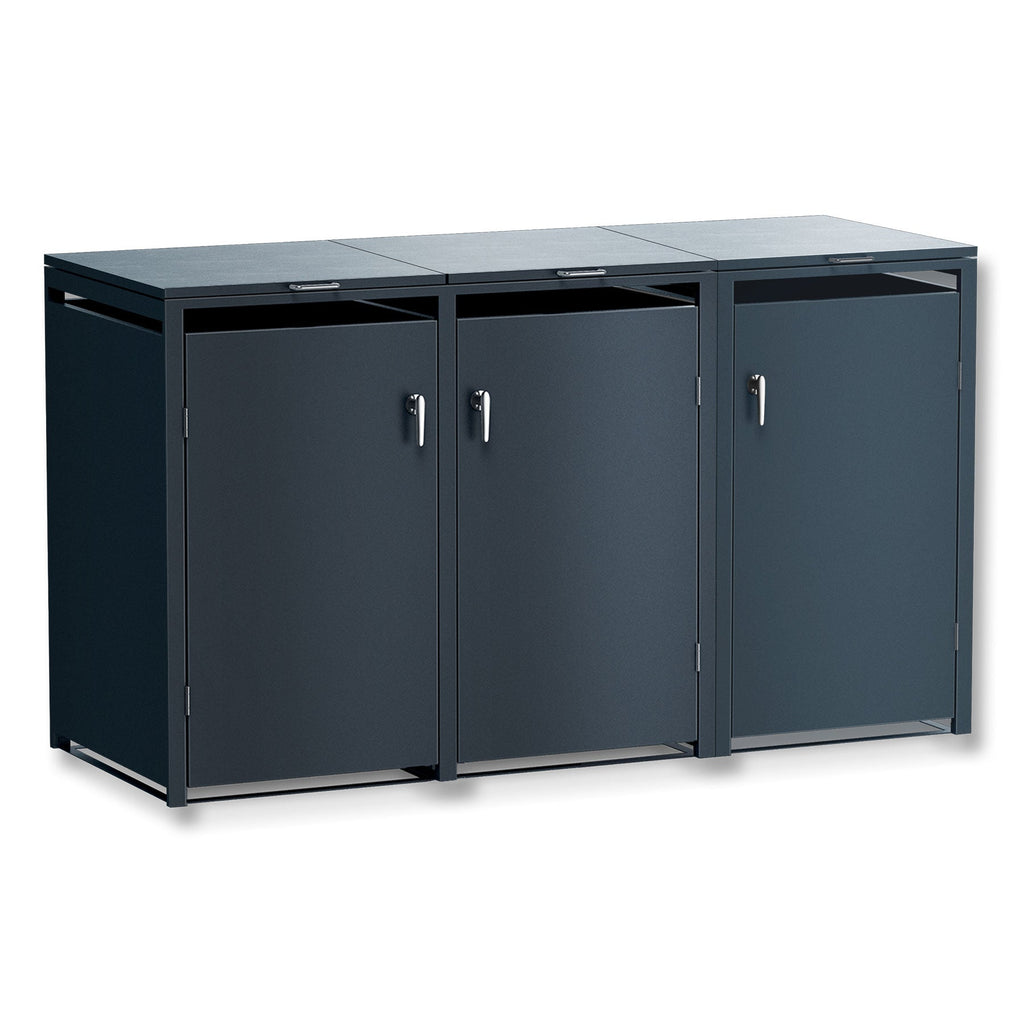 Metzler Mülltonnenbox | 3er | rostfrei und massiv | 3x 240l | RAL7016 Anthrazitgrau matt